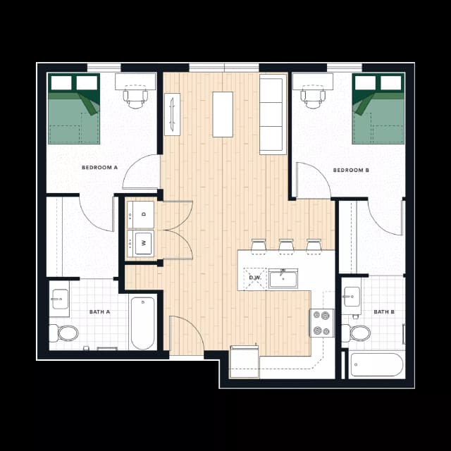 Room in 2 Bedroom 2 Bathroom | B1 main photo