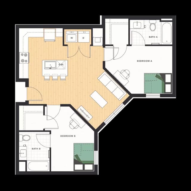 Room in 2 Bedroom 2 Bathroom | B2 main photo