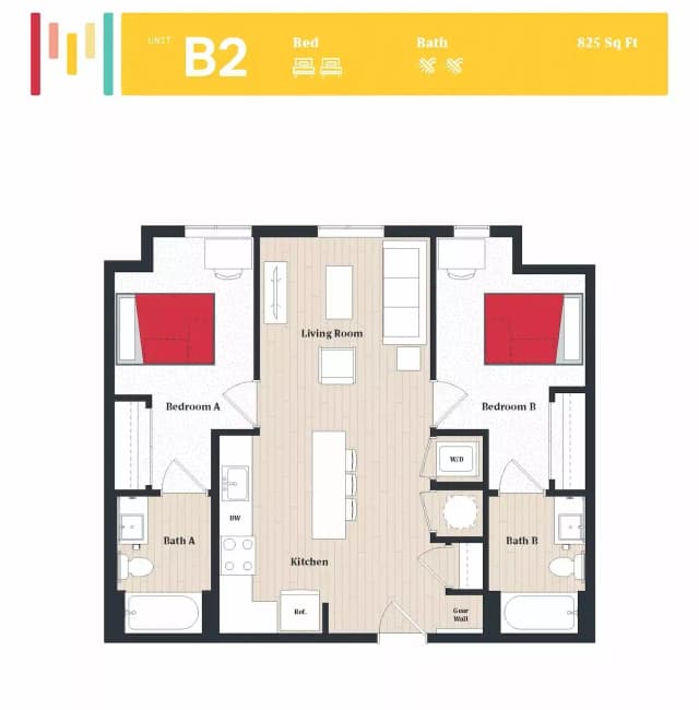 Room in 2 Bedroom 2 Bathroom | B2 main photo