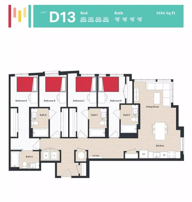 Room in 4 Bedroom 4 Bathroom | D13 main photo