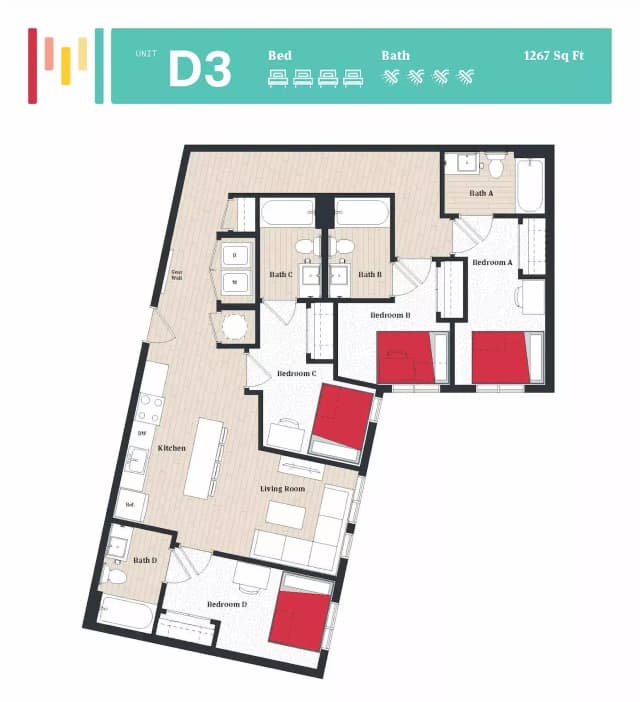 Room in 4 Bedroom 4 Bathroom | D3 main photo