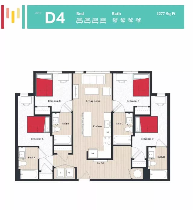 Room in 4 Bedroom 4 Bathroom | D4 main photo