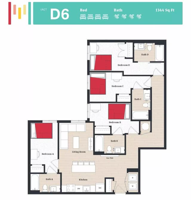 Room in 4 Bedroom 4 Bathroom | D6 main photo