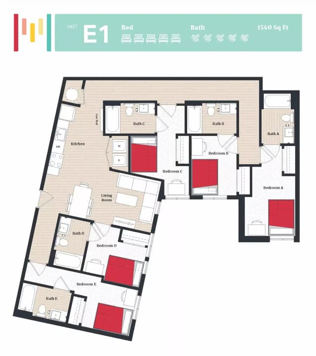 Room in 5 Bedroom 5 Bathroom | E1 main photo