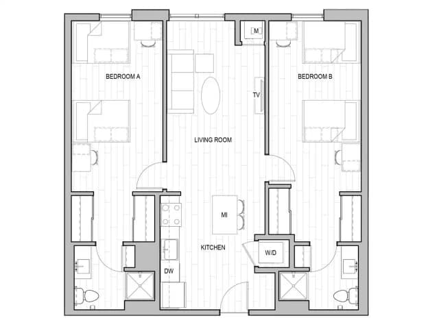 2x2 Double Room in 2 Bedroom 2 Bathroom main photo